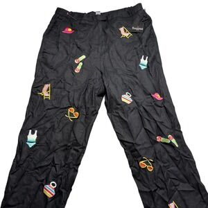 Rosanna Black Linen Blend Beach Vacation Embroidered Pants Women's Size M